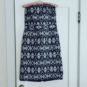 Banana Republic navy and white print strapless dress size 8